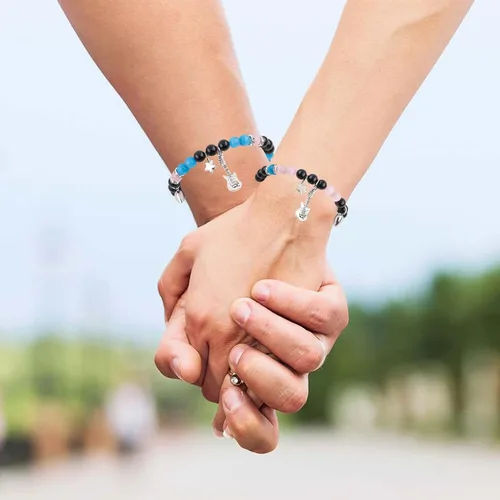 Vista 12 de 2 pulseras magnéticas para parejas, piedra natural negra mate, cristal para votos de amor eterno, juego de pulseras de cuentas de piedra de energía