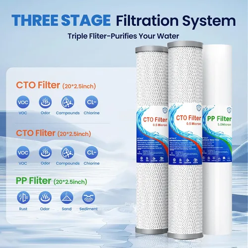 Vista 3 de Sistema de filtro de agua para toda la casa, sistema de filtración de agua de 3 etapas para toda la casa, entrada/salida de 3/4 pulgadas, reduce