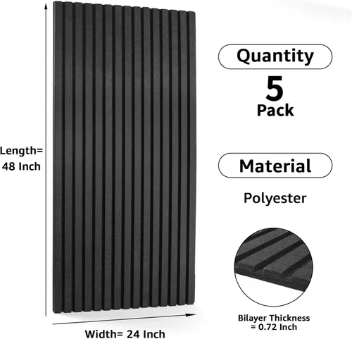 Vista 2 de Art3dwallpanels Paquete de 5 paneles acústicos, paneles de pared insonorizados de 48 x 24 x 0.71 pulgadas, autoadhesivos de alta densidad que