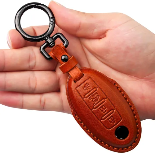 Vista 8 de Tukellen Compatible con llave de Nissan, funda de cuero genuino hecha a mano para Altima Pathfinder Armada Murano Maxima Rogue Infinity Smart Remote