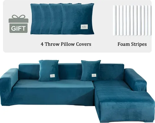 Vista 7 de LiveGo Fundas para sofá modular, 2 fundas de sofá en forma de L, fundas suaves para muebles con 4 fundas de almohada tipo L, fundas elásticas