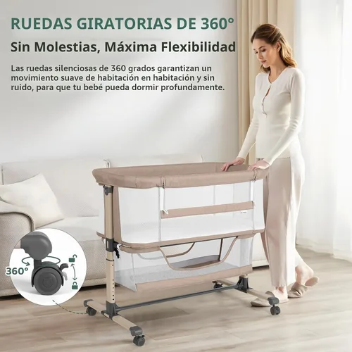 Vista 6 de Cowiewie Moisés Cuna de Noche, Portátil, Transpirable, Moisés Ajustable para Bebé para Noches Tranquilas, Beige
