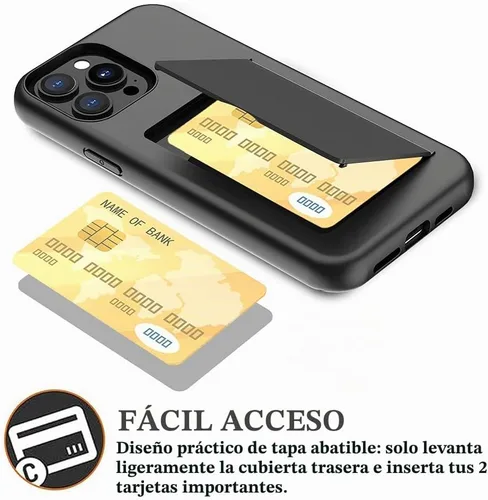 Vista 4 de Funda protectora para iPhone 13 Pro con tarjetero y ranura para tarjeta de crédito, color negro