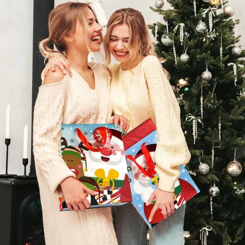 Vista 2 de GITMIWS Paquete de 12 bolsas de regalo de Navidad con papel de seda, bolsa de regalo de papel de Navidad grande de 12.6 pulgadas para regalos