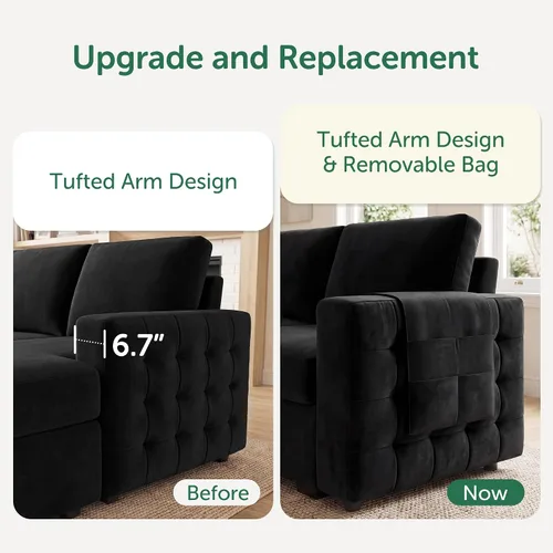 Vista 4 de HONBAY Sofá cama seccional con cama extraíble, sofá seccional en forma de U con diván de almacenamiento, sofá seccional de 6 plazas, terciopelo negro
