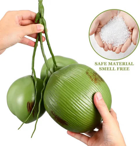Vista 5 de SEWACC 1 manojo de coco artificial de simulación de frutas falsas de coco para decoración de fiesta temática tropical hawaiana Luau