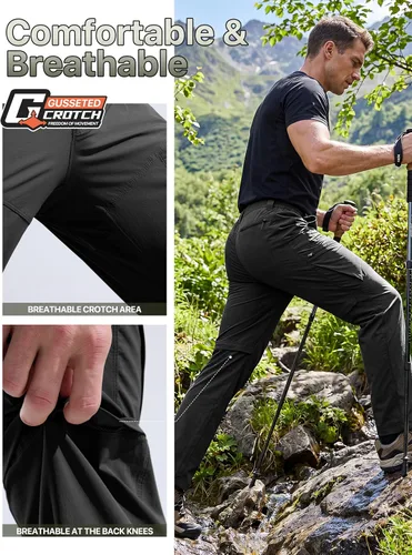 Vista 5 de FREE SOLDIER Pantalones de senderismo impermeables para hombre, pantalones cargo elásticos ligeros con 5 bolsillos Negro