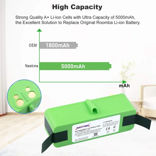 Vista 3 de NASTIMA Batería de repuesto de 14.8V 5000mAh compatible con iRobot 960 980 981 970 965 801 805 850 860 877 890 891 895 695 694 690 685 680 677 675