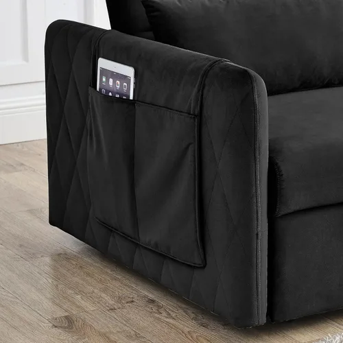 Vista 5 de Holaki Sofá cama convertible de terciopelo de 55 pulgadas, sofá biplaza tapizado de terciopelo moderno, sofá cama extraíble con respaldo ajustable