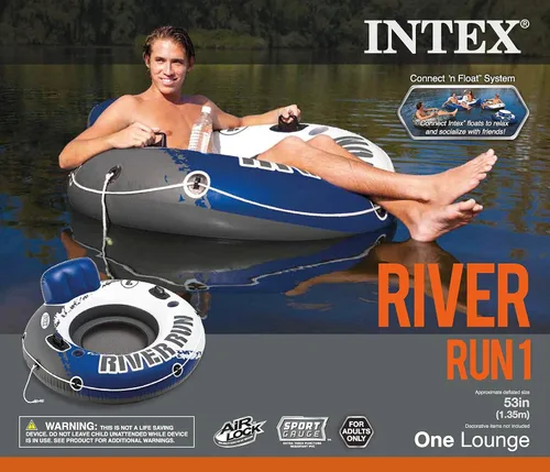 Vista 6 de INTEX 58825EP River Run 1 Salón flotante inflable: respaldo cómodo - portavasos integrados - Asas de agarre duraderas - Cuerda de agarre completa