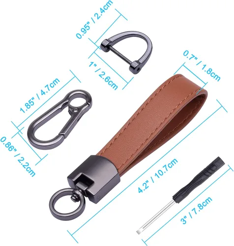 Vista 6 de Wisdompro Llavero de cuero genuino para automóvil, llavero universal de cuero para hombres y mujeres, giratorio en 360 grados, con anillo en D