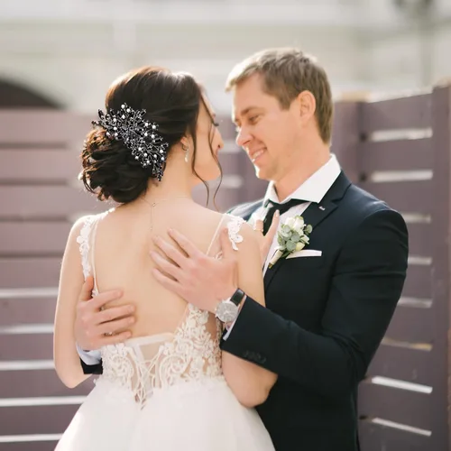 Vista 3 de Accesorios para el cabello de la boda, pieza nupcial, tocado para la novia, peine de novia (Negro)
