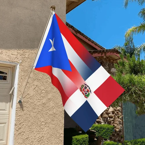 Vista 4 de Bandera de República Dominicana de Puerto Rico de 3 x 5 pies, 3 x 5 pies, nailon para exteriores e interiores, 3 x 5 pies, Fla gcon ojales de latón