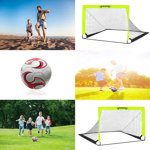Vista 7 de Deportes niños practican porterías de fútbol, juego de red de fútbol plegable desplegable, redes de fútbol portátiles para práctica, mini porteros