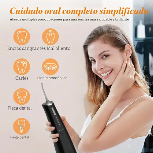 Vista 5 de FlossJet Irrigador bucal inalámbrico con 10.1 fl oz, 5 puntas, 4 modos, USB, cargador portátil, limpiador de riego IPX7, irrigador eléctrico dental