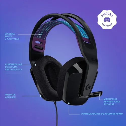 Vista 6 de Logitech G335 - Auriculares para juegos con cable, con micrófono abatible para silenciar, conector de audio de 3.5 mm, almohadillas de espuma