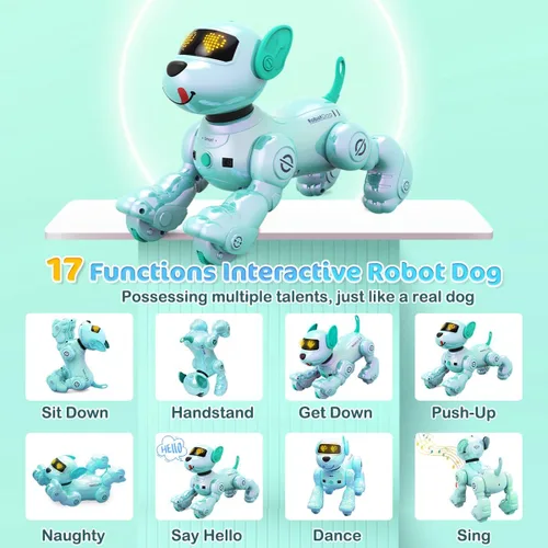 Vista 3 de VATOS Nuevo Robot Perro Inteligente con Control Remoto para Niños, 17 Funciones Interactivas Divertidas Inteligente Programable Cachorro Robótico