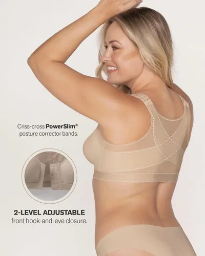 Vista 4 de Sujetador corrector de postura con cierre frontal de cobertura completa - Sujetadores de soporte de espalda inalámbricos para mujer, Beige
