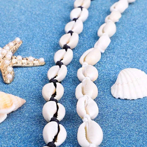 Vista 3 de Abitoncc - Collar de concha natural, pulsera de cordón de playa con concha de mar, gargantilla de perlas hecha a mano ajustable para niñas y mujeres