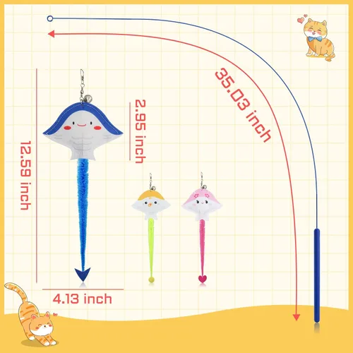 Vista 2 de Andiker Varita de juguete para gatos, palo flexible de 35 pulgadas de largo con bonita forma de pez, varita de campana, juguete interactivo
