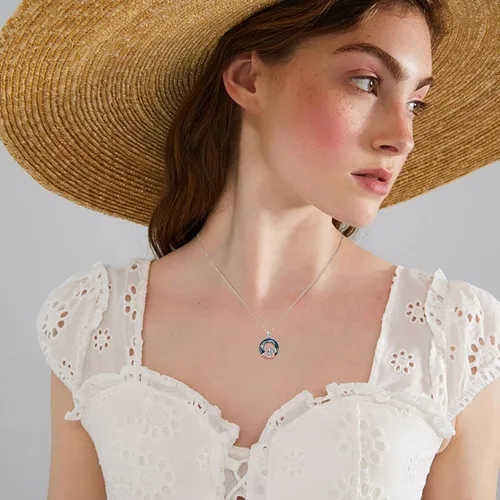 Vista 5 de Collar con colgante de girasol búho caballo atrapasueños rana diosa ángel guardián sirena jirafa plata de ley S925 con cristal You Are My Sunshine