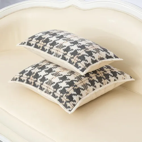 Vista 4 de Alerfa Funda de cojín cuadrada de terciopelo de algodón, 18 x 18 pulgadas, color marrón claro, blanco y gris oscuro, funda de almohada decorativa