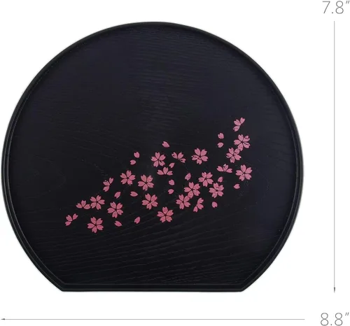 Vista 3 de Bandeja para servir té con diseño de flor de cerezo, con forma de media luna, 8.8 x 7.8 pulgadas, fabricada en Japón