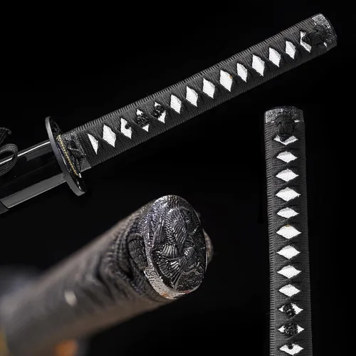 Vista 6 de Wuton Espada Katana real afilada 1060 de acero de alto carbono, espada samurái real de espiga completa lista para batalla, espadas samuráis