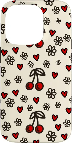 Vista 17 de Carcasa para iPhone 16 con diseño de cerezas, cerezas, diseño de corazón de San Valentín, color rojo