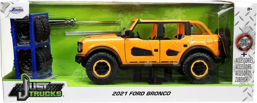 Vista 8 de Jada Toys Just Trucks 1:24 2021 Ford Bronco - Coche fundido a presión naranja con estante para neumáticos, juguetes para niños y adultos