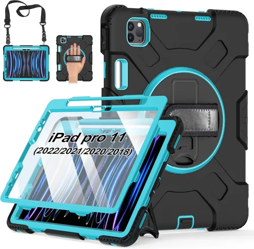 Vista 10 de Funda para iPad Pro de 11 pulgadas (2022/2021/2020/2018): Funda de silicona para iPad 11 (4ª/3ª/2ª/1ª) generación con protector de pantalla, Negro