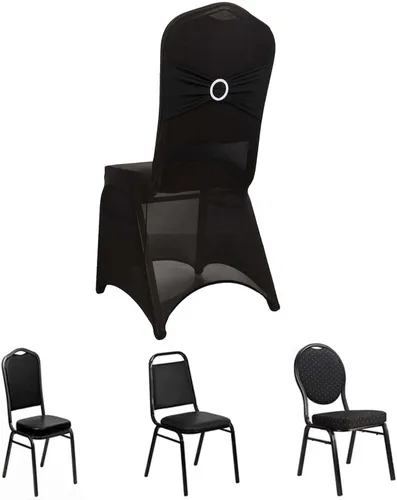 Vista 10 de Efavormart - Funda para silla de banquete de elastano beige con banda de hebilla de diamantes de imitación plateados, funda elástica para silla
