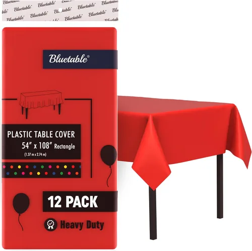 Vista 9 de Bluetable Mantel de plástico desechable rectangular negro (paquete de 12) a granel, mantel ultra resistente (54 x 108 pulgadas), mesas de 6 pies u 8