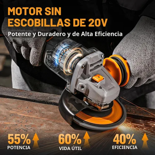 Vista 2 de ALLOYMAN Kit de amoladora angular inalámbrica de 20 V, 4-1/2 pulgadas, sin escobillas, variable 9,500 RPM, sistema de seguridad múltiple y color1