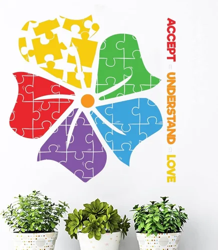 Vista 10 de Calcomanía de vinilo para la pared, diseño de corazón para autismo, rompecabezas de apoyo autista, decoración de pared, decoración de pared