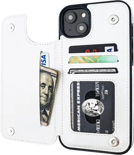 Vista 14 de ONETOP - Funda tipo cartera compatible con iPhone 14 Plus con soporte para tarjetas, funda de piel sintética con soporte y ranuras para tarjetas