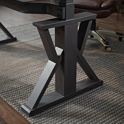 Vista 6 de EUREKA ERGONOMIC Escritorio de pie de cuero, escritorio ejecutivo de 1.52 m con cajones, escritorio moderno de pie y sentado con patas en forma de X