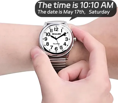 Vista 8 de English Talking Men's Watch for Elderly, Low Vision or Visually Impaired, Loud Sound, Large Numbers, Bold Hands, Stainless Steel Expandable Strap