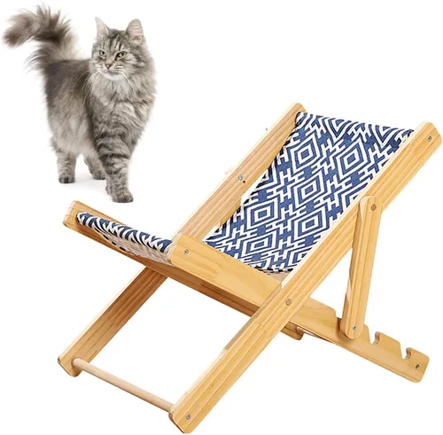 Vista 5 de Semme Cat Hammock Bed with Unique Design Breathable Wooden Raised Pet Bed for Indoor Cats and Small Pets (Canvas Style)