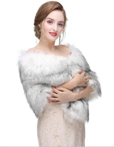 Vista 32 de Aukmla Bufanda de piel de boda para mujer con broche de diamantes de imitación para novia y damas de honor