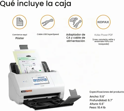 Vista 5 de Epson RapidReceipt RR-600W Escáner de recibos y documentos inalámbrico de escritorio a color dúplex con software de gestión de recibos, pantalla
