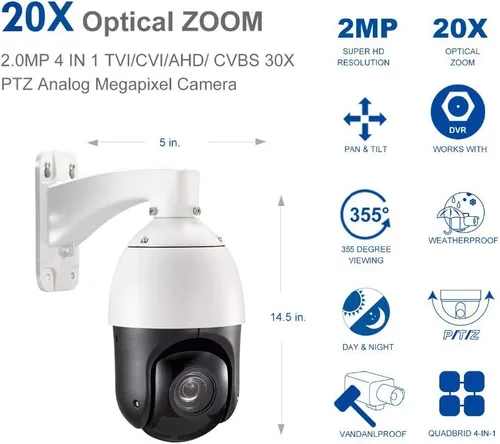 Vista 2 de EVERSECU Cámara de seguridad PTZ de crucero automático de 2 MP con zoom óptico HD 4 en 1 TVI/AHD/CVI/CVBS videovigilancia - Escaneo