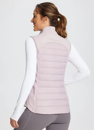 Vista 2 de BALEAF Chaleco acolchado ligero y cálido para mujer, para correr, invierno, híbrido, sin mangas, acolchado resistente al agua