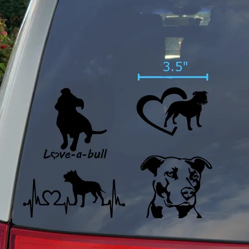 Vista 3 de Paquete de 4 calcomanías de Pitbull: Love-a-Bull, latido del corazón de Pitbull, corazón de American Pit Bull Terrier, calcomanías detalladas