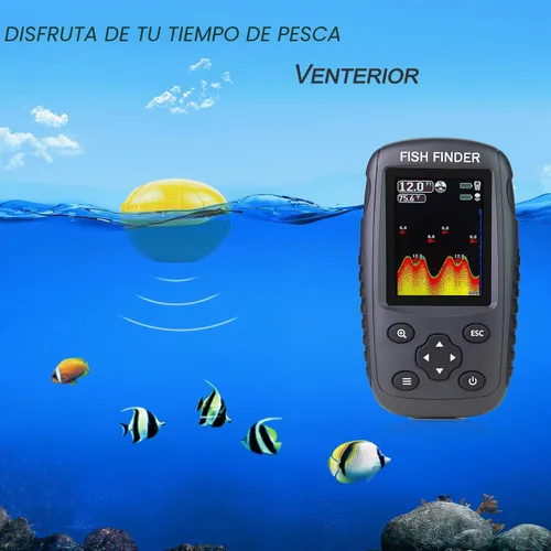 Vista 6 de ecosonda portátil recargable, sensor de sonar inalámbrico, localizador de profundidad con tamaño de los peces, contorno del fondo, pantalla LCD a