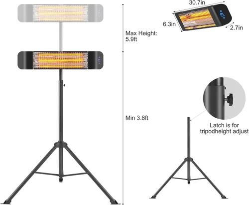 Vista 3 de Pasapair Calentador eléctrico para patio, calentador infrarrojo inteligente para interiores, temporizador de 24 horas con control de aplicación