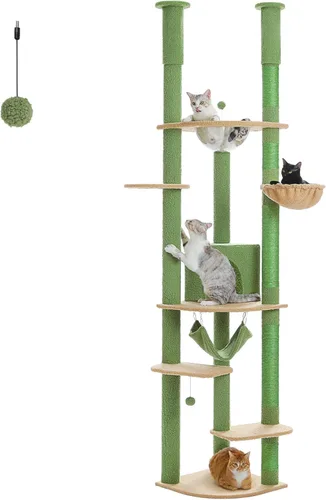 Vista 11 de PEQULTI Árbol para gatos de piso a techo, torre alta para gatos, altura ajustable (83-108 pulgadas), 5 niveles de árbol trepador para gatos