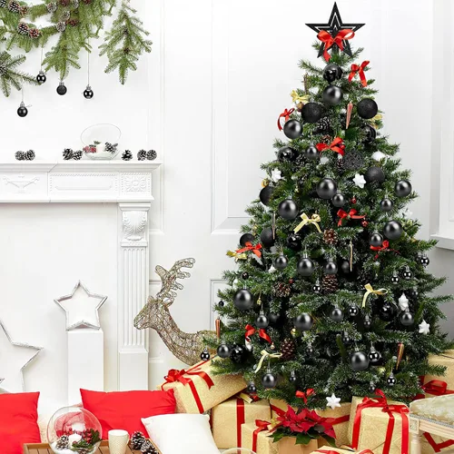 Vista 5 de Aitsite Juego de 100 adornos para árbol de Navidad, miniesferas inastillables para decoración de Navidad (negro)