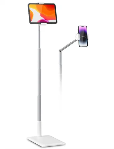 Vista 7 de Viozon Soporte de Piso para Tablet con Brazo Largo Flexible y Soporte para Teléfono, Ajustable en Ángulo 360°, Aleación de Aluminio, para Cama
