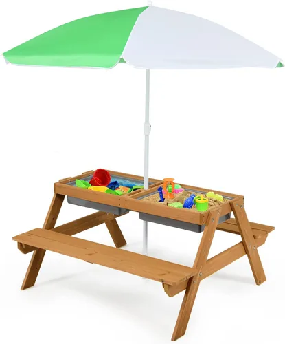 Vista 11 de Costzon Mesa de Picnic para Niños con Contenedores Sensoriales, Mesa de Arena y Agua 4 en 1 con Sombrilla de Altura Ajustable, Superficie de Mesa